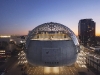 Aerial of Academy Museum in Los Angeles at Dusk