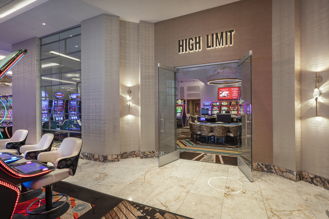 High limit gaming room interior at Chicken Ranch Casino photographed for hospitality interior design team