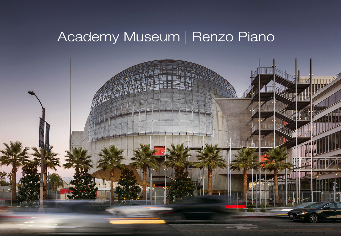 Miracle Mile - Knippers Helbig engineered glass dome of Renzo Piano's Academy Museum as photographed by Los Angeles Architectural Photographer Patrick Price